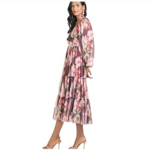 Sachin + Babi Pink Burgundy Green Size 10 Blurred Floral Off Shoulder Midi Dress